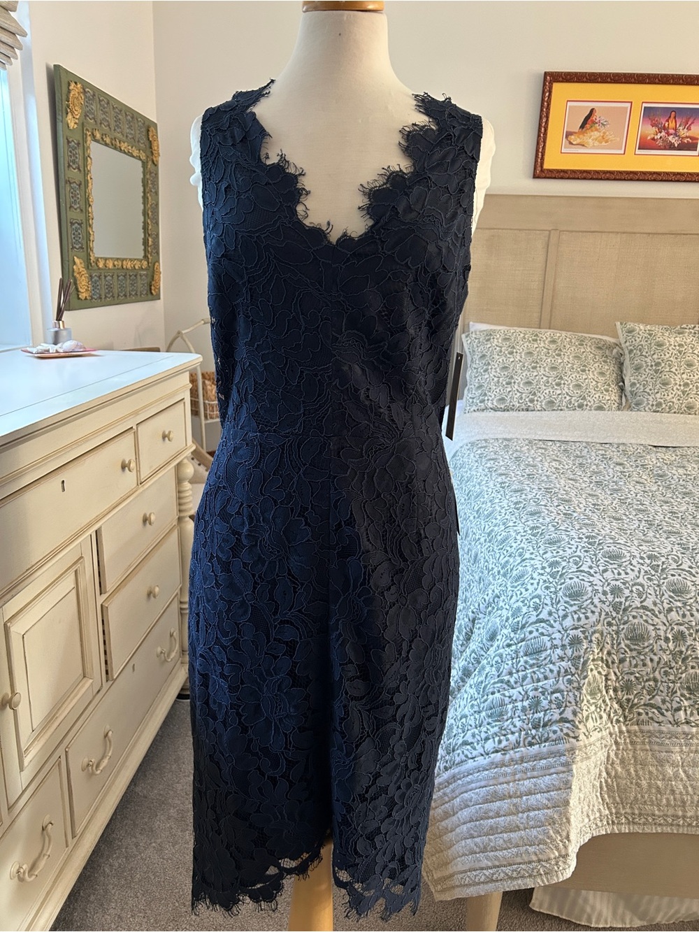 Nordstrom Navy Floral Lace V-Neck Chemise Slip